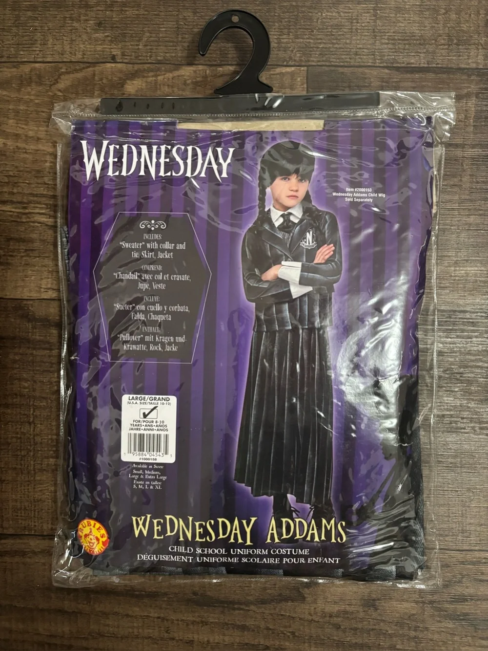 Rubies Wednesday Addams Child School Uniform Costume Sz 10-12 Wig Included NWT